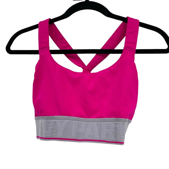 Ivy Park Logo Elastic Mesh Inset Sports Bra Hot Pink Gray Logo Size Small - Picture 2 of 6